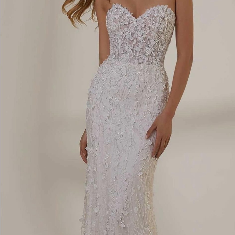 Mori Lee White Off-Shoulder Sheath Mini Dress - Picture 3 of 4